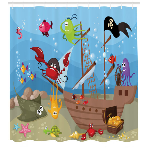 Pirate Pattern Print Bathroom Shower Curtain